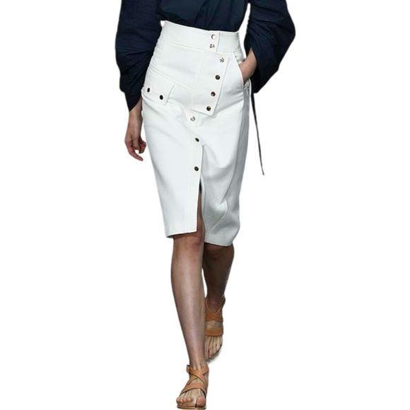 Tibi mid length skirt winter white gold buttons snap closure 4 NWT - Picture 1 of 14